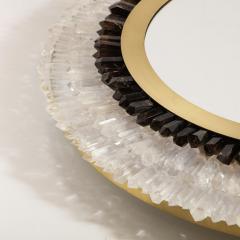 Modernist Brushed Brass White Smoked Rock Crystal Circular Wall Mirror - 2143460
