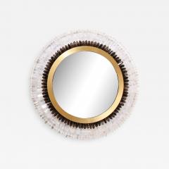 Modernist Brushed Brass White Smoked Rock Crystal Circular Wall Mirror - 2144769
