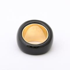 Modernist Cabochon Opal 14k Yellow Gold Black Enameled Dome Ring - 4792636