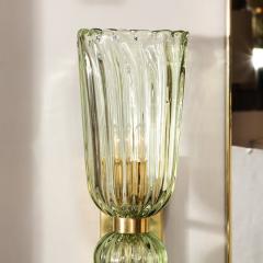 Modernist Celadon Hand Blown Murano Glass Brass Sconces with Elongated Drop - 3375767