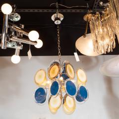 Modernist Chrome Chandelier in Handblown Murano Cerulean Yellow Vistosi Discs - 4037694