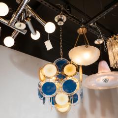 Modernist Chrome Chandelier in Handblown Murano Cerulean Yellow Vistosi Discs - 4037695