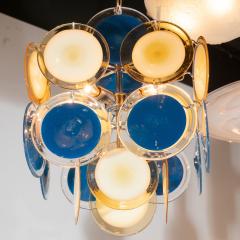 Modernist Chrome Chandelier in Handblown Murano Cerulean Yellow Vistosi Discs - 4037697