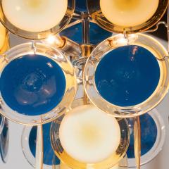 Modernist Chrome Chandelier in Handblown Murano Cerulean Yellow Vistosi Discs - 4037717