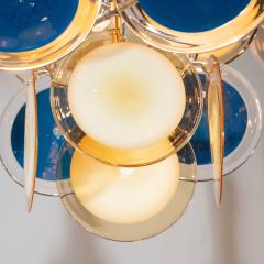 Modernist Chrome Chandelier in Handblown Murano Cerulean Yellow Vistosi Discs - 4037724