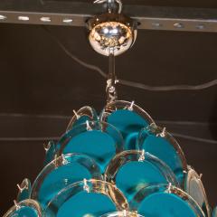 Modernist Chrome Murano Chandelier with Cerulean Blue and Clear Discs - 1560929