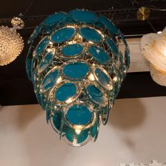 Modernist Chrome Murano Chandelier with Cerulean Blue and Clear Discs - 1560979