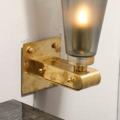Modernist Conical Smoked Graphite Hand Blown Murano Glass Brass Sconces - 3645193