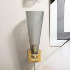 Modernist Conical Smoked Graphite Hand Blown Murano Glass Brass Sconces - 3645256