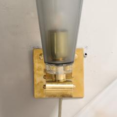 Modernist Conical Smoked Graphite Hand Blown Murano Glass Brass Sconces - 3645279