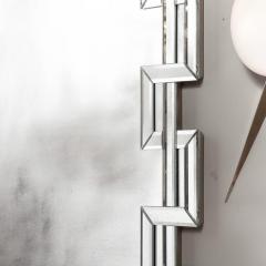 Modernist Crenellated Mirror W Interlaced Geometric Antiqued Beveled Detail - 4623131