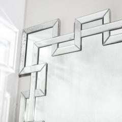 Modernist Crenellated Mirror W Interlaced Geometric Antiqued Beveled Detail - 4623133