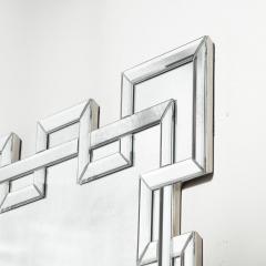 Modernist Crenellated Mirror W Interlaced Geometric Antiqued Beveled Detail - 4623135