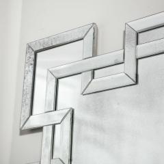 Modernist Crenellated Mirror W Interlaced Geometric Antiqued Beveled Detail - 4623138