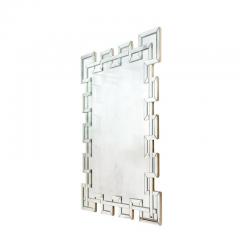 Modernist Crenellated Mirror W Interlaced Geometric Antiqued Beveled Detail - 4623149