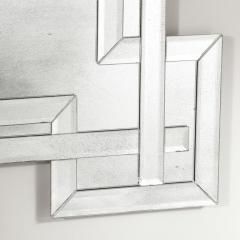 Modernist Crenellated Mirror W Interlaced Geometric Antiqued Beveled Detail - 4623154