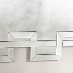 Modernist Crenellated Mirror W Interlaced Geometric Antiqued Beveled Detail - 4623159