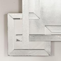 Modernist Crenellated Mirror W Interlaced Geometric Antiqued Beveled Detail - 4623160