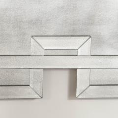 Modernist Crenellated Mirror W Interlaced Geometric Antiqued Beveled Detail - 4623164