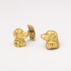 Modernist Cufflinks with Golden Retriever Canine Motif in 14 Carat Yellow Gold - 3197747