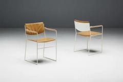 Modernist Dining Chairs in Metal and Camel Leather 1980s - 3499039