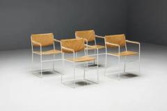 Modernist Dining Chairs in Metal and Camel Leather 1980s - 3499084