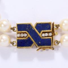 Modernist Double Strand Pearl Bracelet with Lapis Gold and Diamond Clasp - 2946583