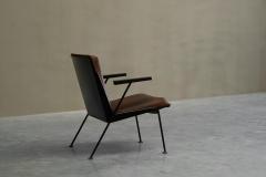 Modernist Dutch Lounge Chair in Enameled Steel and Patinated Brown Leather 1950s - 4394495