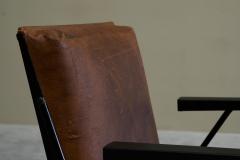 Modernist Dutch Lounge Chair in Enameled Steel and Patinated Brown Leather 1950s - 4394499