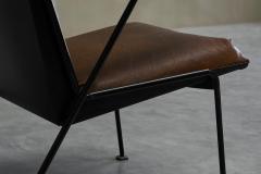 Modernist Dutch Lounge Chair in Enameled Steel and Patinated Brown Leather 1950s - 4394506
