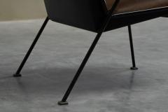 Modernist Dutch Lounge Chair in Enameled Steel and Patinated Brown Leather 1950s - 4394509