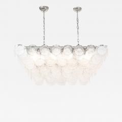 Modernist Elongated Hand Blown Transparent Murano Glass Disc Chrome Chandelier - 3202435