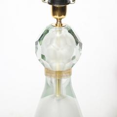 Modernist Faceted Mist Gray 24k Gold Murano Glass Hourglass Form Table Lamps - 4266098