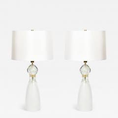 Modernist Faceted Mist Gray 24k Gold Murano Glass Hourglass Form Table Lamps - 4267199