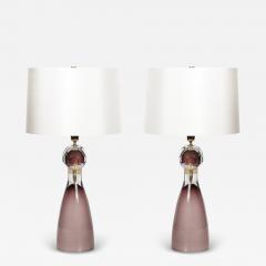 Modernist Faceted Smoked Amethyst Murano Glass Hourglass Form Table Lamps - 4267179