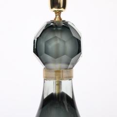 Modernist Faceted Smoked Graphite Murano Glass Hourglass Form Table Lamps - 4438833