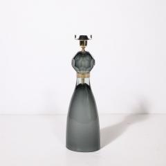 Modernist Faceted Smoked Graphite Murano Glass Hourglass Form Table Lamps - 4438838