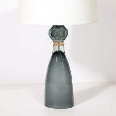 Modernist Faceted Smoked Graphite Murano Glass Hourglass Form Table Lamps - 4438841