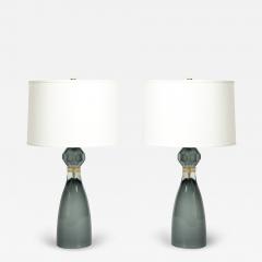 Modernist Faceted Smoked Graphite Murano Glass Hourglass Form Table Lamps - 4441232