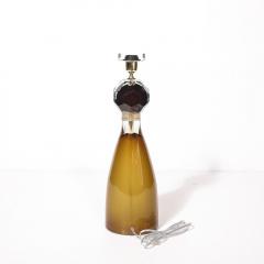 Modernist Faceted Smoked Tobacco Murano Glass Hourglass Form Table Lamps - 4438836