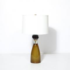 Modernist Faceted Smoked Tobacco Murano Glass Hourglass Form Table Lamps - 4438845