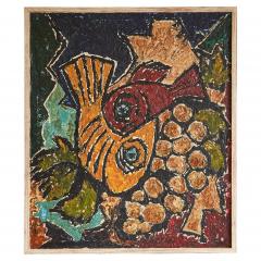 Modernist Fishes Oil on Canvas 1970s - 4608285