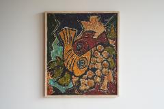 Modernist Fishes Oil on Canvas 1970s - 4608476
