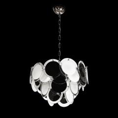 Modernist Four Tier Black and White Hand Blown Murano Disk Chandelier - 3751760