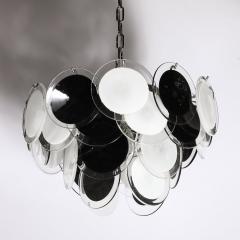 Modernist Four Tier Black and White Hand Blown Murano Disk Chandelier - 3751768