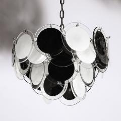 Modernist Four Tier Black and White Hand Blown Murano Disk Chandelier - 3751778