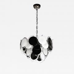 Modernist Four Tier Black and White Hand Blown Murano Disk Chandelier - 3755539