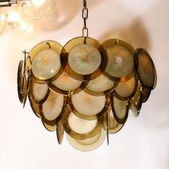 Modernist Four Tier Smoked Topaz Disc Murano Glass Chandelier w Chrome Fittings - 3703200