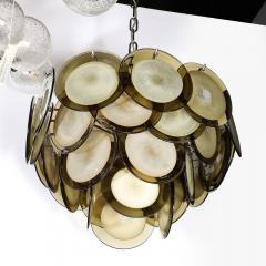 Modernist Four Tier Smoked Topaz Disc Murano Glass Chandelier w Chrome Fittings - 3703334