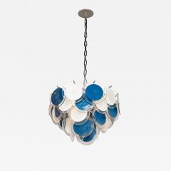 Modernist Four Tier White Cerulean Murano Glass Disc Chandelier - 4039483